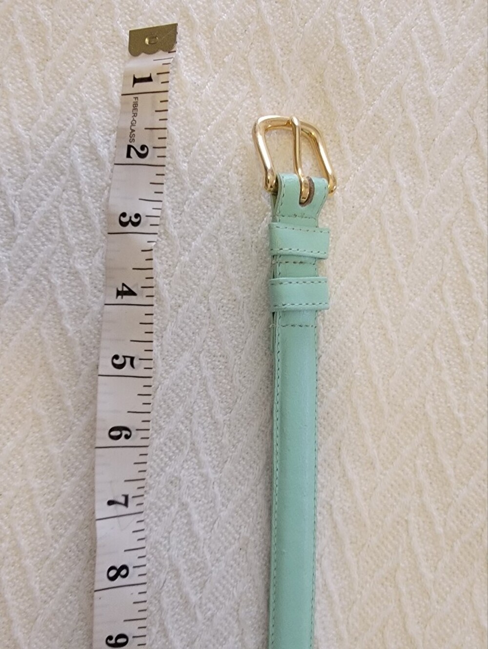 Vintage DAME Women's Mint Green Genuine Leather Belt with Gold Buckle
